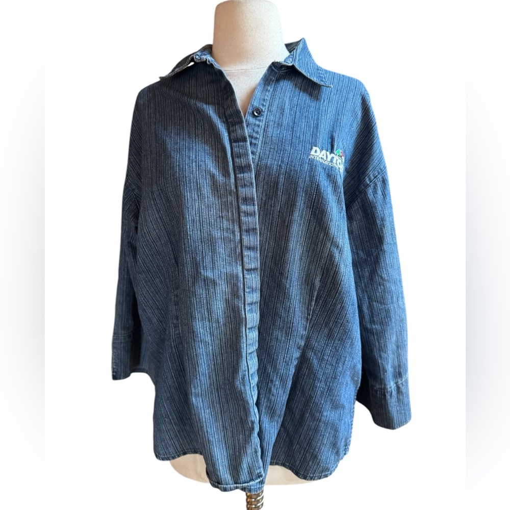 Vintage AC Gear Embroidered Daytona Denim Striped Button Down Shirt‎